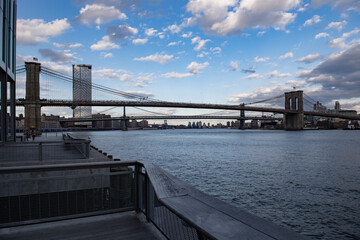 Two Bridges: Brooklyn Bridge and Manhattan Bridge over East River in downtown Manhattan