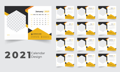 Desk Calendar 2021 template - 12 months, desk calendar design 2021, 2021 desk calendar design template
