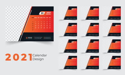 Desk Calendar 2021 template - 12 months, 2021 desk calendar design template.