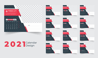 Desk Calendar 2021 template - 12 months, desk calendar design 2021
