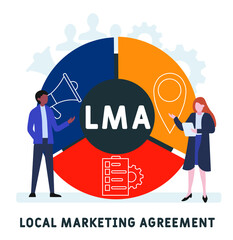 Flat design with people. LMA - Local Marketing Agreement acronym. business concept background. Vector illustration for website banner, marketing materials, business presentation, online advertising