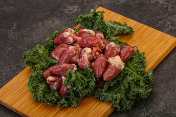 Raw chicken hearts for cooking
