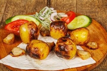 Caucasian traditional Potato shashlik with fat