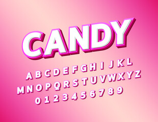 White and pink modern bold italic text 3d styled alphabet typeface isolated vector illustration