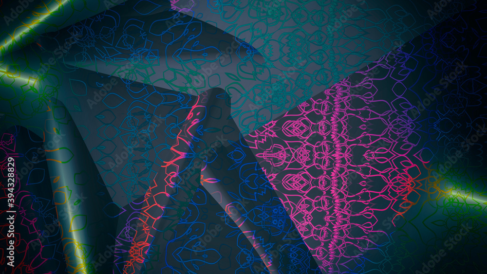 Aufkleber abstract texture of a fabric with a small oriental pattern on a dark background, 3d rendering