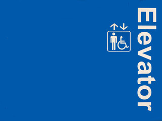 Sign of elevator for people and disabled people on blue backgrounds.