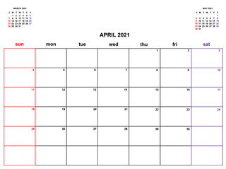 Carlendar planner April 2021