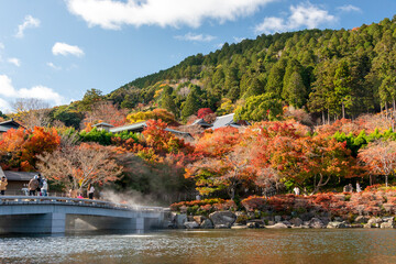Fototapeta na wymiar Autumn leaf colors at Katsuou-ji temple in Mino, Hyogo, Japan