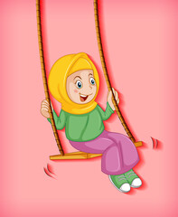 Happy muslim girl sit on swing