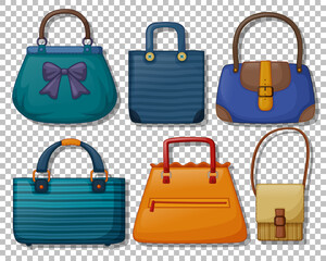 Set of vintage hand bags cartoon style isolated