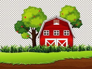 Red barn with meadow and apple tree on transparent background © GraphicsRF