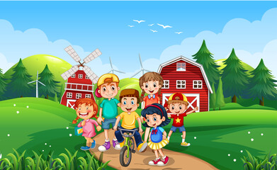 Obraz na płótnie Canvas Happy kids playing outdoor nature