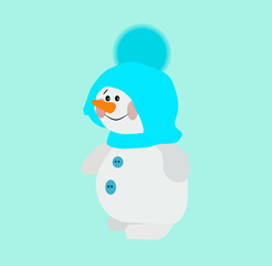 snowman with hands and feet in a beautiful blue hat, vector illustration
