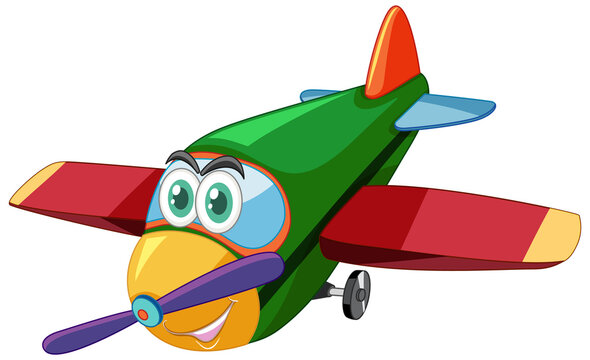Airplane cartoon character with big eyes isolated