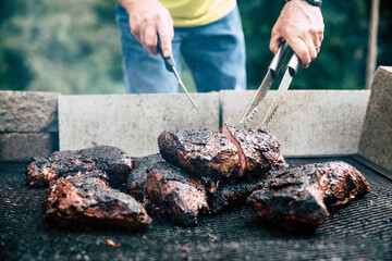 tri-tip meat on the grill