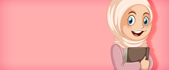 Muslim girl student holding book cartoon character isolated