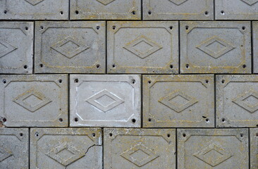 wall with old gray tiles texture and background with copy space