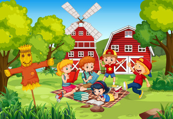 Obraz premium Kids reading books at the yard