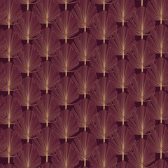 Golden bordo fan palm leaves background. Luxury Floral art deco. Gold natural pattern design Bordo illustration.