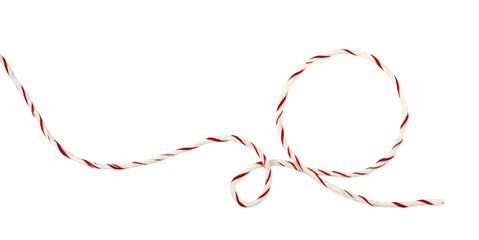 Curled white and red Christmas wrapping rope isolated on white