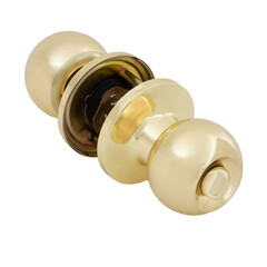 Door round handle-latch in gold color for interior doors on a white background close-up