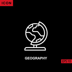 Icon geography with globe world vector on black background.