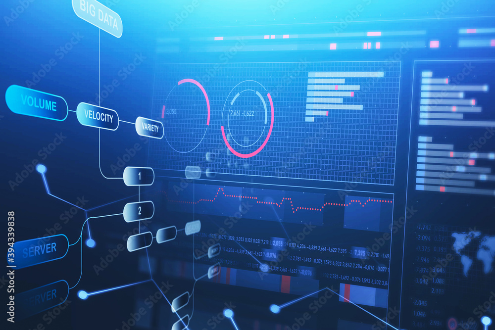 Poster graph, world map and big data interface