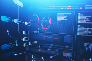 Graph, world map and big data interface