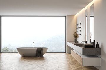 Fototapeta na wymiar Modern white bathroom interior with sink and tub