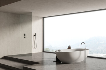 Fototapeta na wymiar Concrete bathroom corner with tub and shower