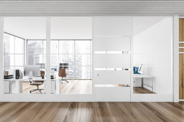 White and wooden office hall interior