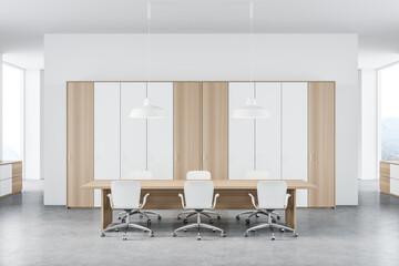 White and wooden meeting room interior