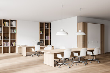 White and wooden meeting room corner