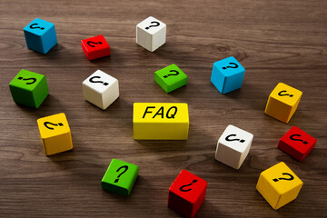 FAQ word on colour wooden block