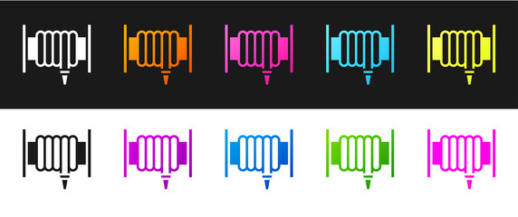 Set Fire hose reel icon isolated on black and white background. Vector.