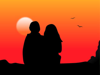 silhouette of a couple on the beach