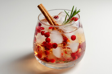 Sparkling cranberry mocktail for Christmas on white background