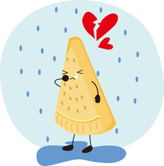 illustration of cute and kawaii cartoon biscuits who are in the rain without using an umbrella or raincoat even though they are heartbroken and very sad