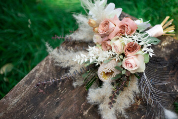 Bridal bouquet. Bouquet of flowers in the Boho style. Wedding boho bouquet