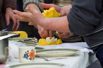Manufacture of Mămăliga Romanian dish