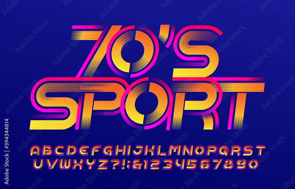 Fototapete 70s sport alphabet font. speed effect letters and numbers. stock vector typescript for your design.