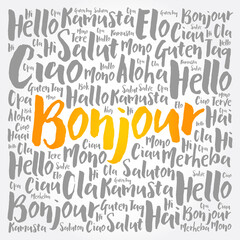 Bonjour (Hello Greeting in French) word cloud © dizain