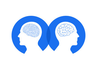 Artificial intelligence. AI circuit board and human brain