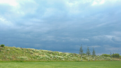 sommerliche Wiese und  Gewitterwolken