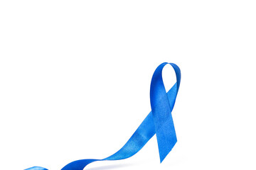 Cancer men. Awareness of men health in November with blue prostate cancer ribbon isolated on white...