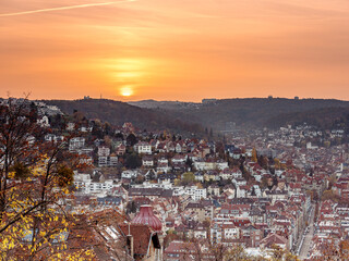 Sonnenuntergang über Stuttgart-Süd, Baden-Württemberg