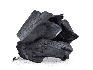 Natural wood charcoal, traditional charcoal or hard wood charcoal isolated on white background