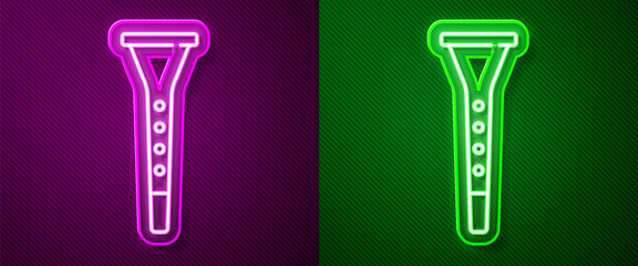 Glowing neon line Clarinet icon isolated on purple and green background. Musical instrument. Vector.