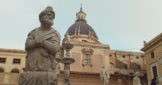 View of Pretoria fountain in Palermo,  the most monumental fountain of Palermo