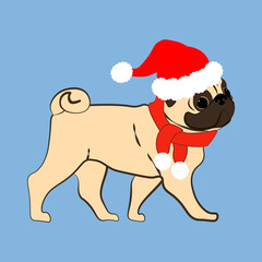 Pug dog in christmas costume vector illustration